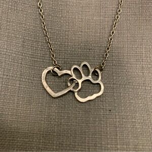 Paw and Heart Love Necklace Silver Tone Pet Cat Kitty Dog Doggy Puppy Vet Tech